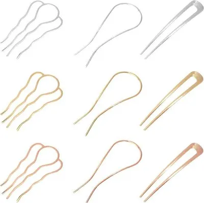 Image de Ensemble de 9 épingles à cheveux en or, argent et or rose – Accessoires pour cheveux en métal