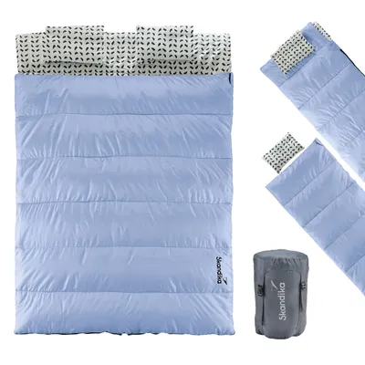 Produktbild von Skandika Doppelschlafsack Iceland Double | Schlafsack 2 Personen 3 Jahreszeiten, mit/ohne Flanell, Baumwolle, Kissen, 220 x 150 cm
