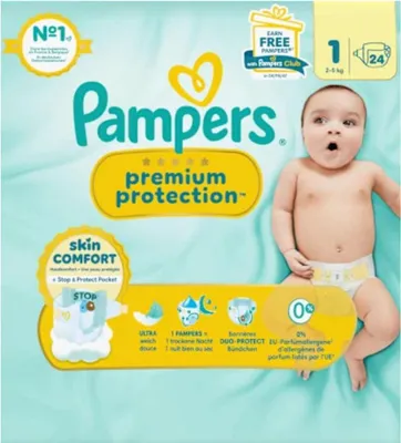 Produktbild von Pampers Premium Protection Grösse 1 2-5kg 24 Windeln für Neugeborene Ultra Weich