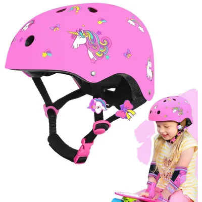Immagine prodotto di Casco da bicicletta per bambini, casco per pattinaggio, unicorno rosa, taglia M (52-56 cm), regolabile, per bambine