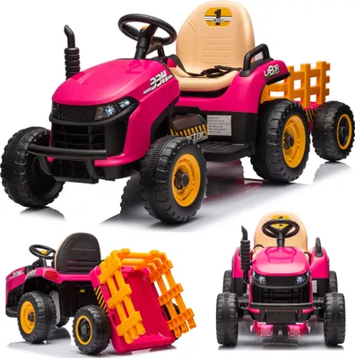 Produktbild von Kinder Traktor Schlepper Bulldog mit Anhänger Kinderauto mit Fernbedienung Tractor Kinder Elektroauto Rosa