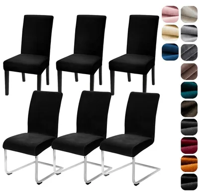 Immagine prodotto di Set di 6 copri-sedie in velluto elasticizzato, colore nero, lavabili, taglia universale