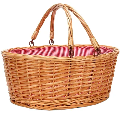 Image de Panier de pique-nique grande taille - Panier en osier - Tissé à la main - Poignées pliables - Écologique - Idéal pour les pique-niques - Panier de rangement