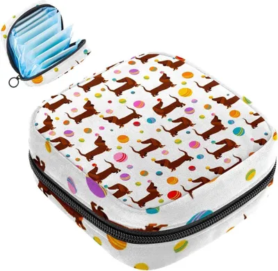Productafbeelding van Maandverband Opbergtas - Menstruatie Pad Tas - Hygiënisch Opbergen - Teckel Honden Patroon - 16.76 cm - Niet gespecificeerd