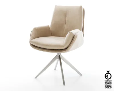 Produktbild von DELIFE Drehstuhl Clea-Flex Mikrofaser Beige Vintage Kreuzgestell breit Edelstahl 360° drehbar Wippfunktion