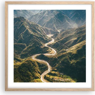 Produktbild von Gerahmtes Poster - Rahmen in heller Eiche - Berge Weg Wald - 50x50 cm - Wand Bild - Wanddeko - Wandbilder - Kunstposter - Wandposter - Bilderrahmen - Bilder - Kunstdruck - P2NAC50x50-4700