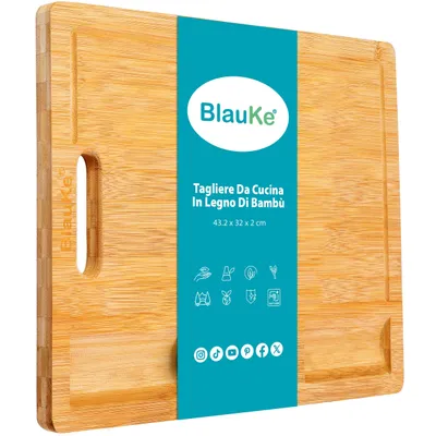 Immagine prodotto di Tagliere da Cucina in Legno di Bambù con Scanalatura per Succhi e Scomparti Integrati (43x32cm) – Tagliere in Legno Grande Professionale per Carni