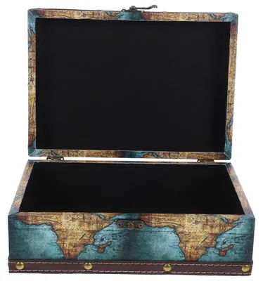 Immagine prodotto di Scatola di legno vintage per la conservazione, con motivo a mappa del mondo