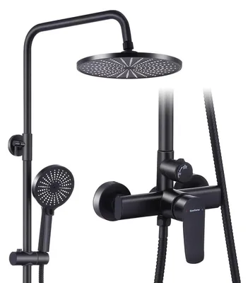 Produktbild von Duschsystem mit Armatur, höhenverstellbar, ohne Thermostat, 26 cm Regendusche, 3-Funktions-Handbrause, Edelstahl, Schwarz