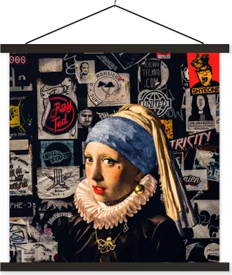 Produktbild von MuchoWow® Textilposter Das Mädchen mit dem Perlenohrring - Tätowierung - Vermeer 60x60 cm mit schwarzem Rahmen - Posteraufhänger