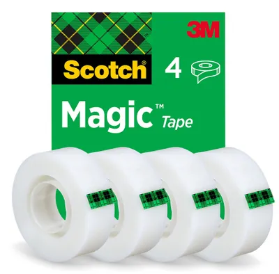 Productafbeelding van Scotch® Magic™ Transparante plakband, 19 mm × 33 m, 4 rollen per verpakking | Verpakking (4 rollen)