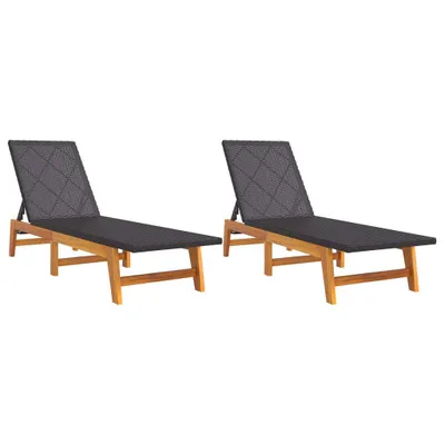Produktbild von Sonnenliegen 2 Stk. Schwarz Braun Poly Rattan Massivholz Akazie