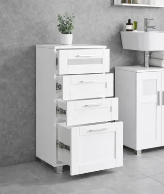 Produktbild von VCM Midischrank – schmaler Badschrank mit 4 Schubladen, H. 76 x B. 38 x T. 28 cm, kompakte Aufbewahrung für Badezimmer, Badmöbel, Schubladenkommode, Nilari L