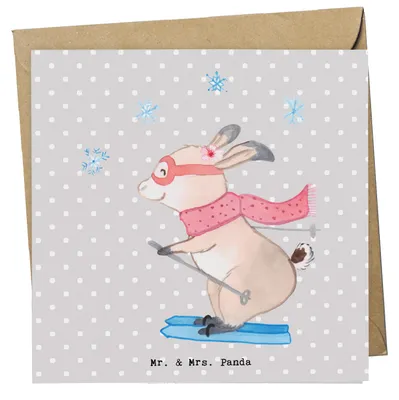 Produktbild von Mr. & Mrs. Panda Klappkarte Skilehrerin Herz - Grau Pastell - Geschenk, Glückwunschkarte, Grußkarte, anlasskarte, doppelkarte, faltkarte