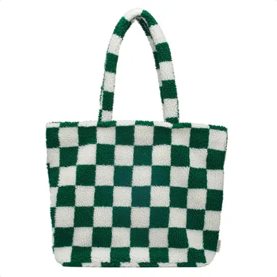 Image de Selencia Zaya Tote Bag - Teddy Laptoptas 16 inch - Vert à carreaux
