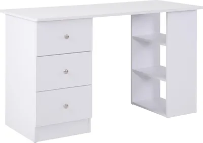 Produktbild von HOMCOM Multimedia-Computertisch mit viel Stauraum, 3 Schubladen, 2 Ablagen, 120 x 49 x 72 cm (L x B x H), Weiß