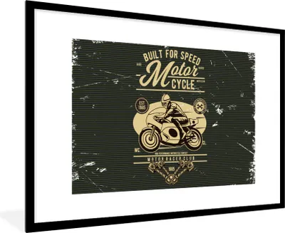 Produktbild von MuchoWow® MuchoWow® Gerahmtes Poster Motorrad - Retro - Briefe 90x60 cm - Poster mit zchwarzem Bilderrahmen - Wanddekoration - Fotos