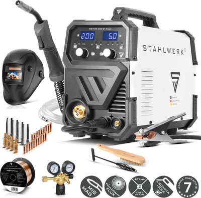 Produktbild von STAHLWERK Schutzgasschweißgerät MIG/MAG 200 ST – Vollausstattung – IGBT-Inverter mit 200 A, synergischer Drahtvorschub, FLUX, Lift-TIG & MMA-Funktion