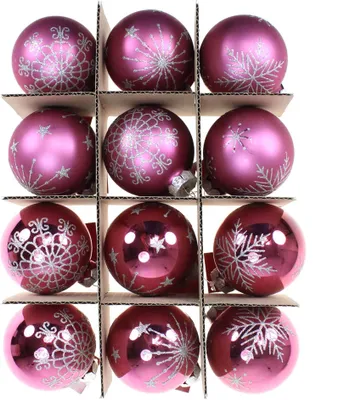 Produktbild von 12 Christbaumkugeln Schneeflocke Flocke Glas Weihnachtskugeln Kugeln 75mm edel, Farbe:altrosa