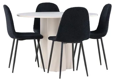 Produktbild von Olivia Essgruppe Tisch Ø110cm und 4 Teddy Stühle beige.