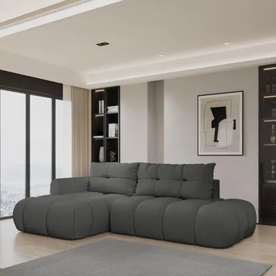 Produktbild von Masseno Ecksofa FLUMA L-S mit Schlaffunktion L-Form, Sofa mit Bettkasten, Wohnzimmersofa, Couch, Soffa, Bettsofa, Couchgarnitur- Grau, QUELLE 92
