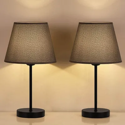 Productafbeelding van Bedlampje, set van 2, tafellamp met linnen lampenkap