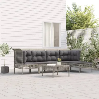 Produktbild von "Rabatt" 6-tlg. Garten-Lounge-Set - Wetterfestes Sitzgruppe - für 5 Personen - mit Kissen Grau Poly Rattan - Lounge-Dining set CC8096