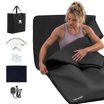 Obrázok produktu pre VEVOR Infračervená sála 185x90 cm, prenosná, zPolyuretánkože, čierna, vyhrievacia deka na potenie, relaxáciu a detoxikáciu, regulácia teploty 30-75°C, časovač 20-60 minút, vnútorná podšívka z froté, s prepravnou taškou