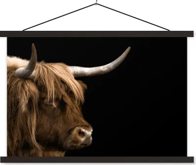 Produktbild von MuchoWow® Textilposter Schottisches Hochlandrind - Tiere - Kuh 60x40 cm mit schwarzem Rahmen - Hölzernes