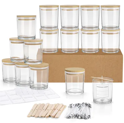 Produktbild von Glas Kerzengläser Kerzen Set - 300 ml - Bambusdeckel - 16 Stück - Kerzen selber machen