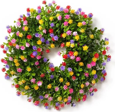 Produktbild von Kunstkranz Blumenkranz, 53 cm PVC bunte Eukalyptus Blumenkranz Tür festliche Tage Dekoration