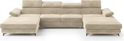 Produktbild von Masseno Ecksofa DETTI mit Schlaffunktion U-Form, Sofa mit Bettkasten, Wohnzimmersofa, Couch, Soffa, Bettsofa, Couchgarnitur- Creme, MONOLITH 04