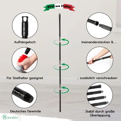 Obrázek produktu pro Novaliv zahradní koště s násadou V-štětiny 40 cm Elaston štětiny včetně zametací sady pozinkované s gumovým okrajem, která se skládá z lopatky a ručního kartáče Koště na terasu Koště na dvůr Koště na stání Venkovní koště