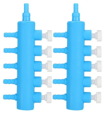 Immagine prodotto di 2 distributori d'aria per acquari, distributori a tubo, adattatori per pompe di ossigenazione per acquari, accessori, a 5 vie