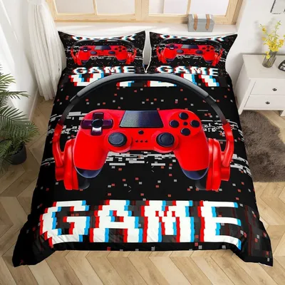 Produktbild von Bettwäsche-Set 3D Gamer Controller 135x200 cm Rot Schwarz Mikrofaser 2-teilig