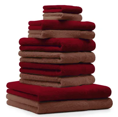 Produktbild von Betz 10-tlg. Handtuch-Set PREMIUM CLASSIC 2 Duschtücher 4 Handtücher 2 Gästetücher 2 Seiftücher  Farbe: nussbraun & dunkelrot