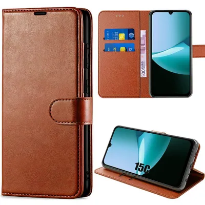 Image de Coque pour Xiaomi Redmi 15C 4G/5G, Protection Cuir Synthétique Anti-Rayures Marron