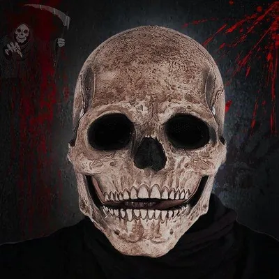 Obrázok produktu pre Realistická 3D latexová halloweenská maska – strašidelná maska s lebkou a pohyblivou čeľusťou na karneval a cosplay.