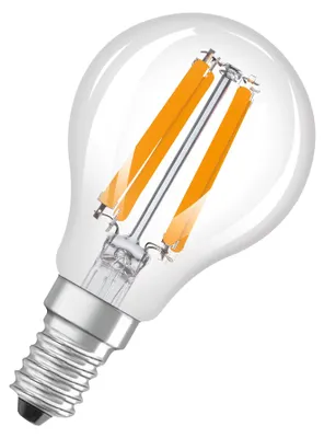 Zdjęcie produktu dla Żarówka LED OSRAM w klasycznym kształcie mini-kuli, z dekoracyjnym żarnikiem LED, klasa efektywności energetycznej A, E14, 1,2 W, 255 lm, 4000 K, chłodna biel. Nie nagrzewa się, 100 % światła natychmiast.