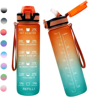 Image de Bouteille d'eau de 1 litre avec indicateurs de temps et paille : restez hydraté et motivé !