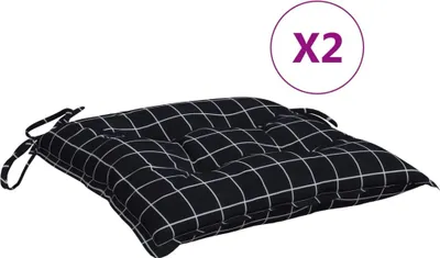 Obrázek produktu pro vidaXL Polštář na židli 2 ks Černý kostkovaný vzor 50x50x7 cm Oxford Fabric