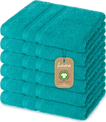 Produktbild von Lavea® 6er Set Seiftuch 30x30 cm, Seiftücher Bali & Waschlappen Frottee aus Baumwolle, pflegeleichtes Handtuch-Set, 100% GOTS Baumwolle, Frottier, Türkis