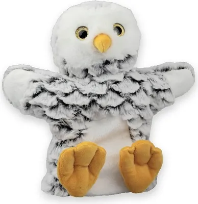 Produktbild von Handpuppe Eule aus Plüsch, Farbe schwarz-weiß, 22 cm, waschbar bei 30°C