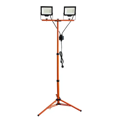 Produktbild von MasterLED Flutlicht SMD Neves Set mit Stativ 2x50W 4500K Neutralweiß – 8000lm, IP65, Schwarz/Orange, 230V – Aluminium für Baustelle & Werkstatt