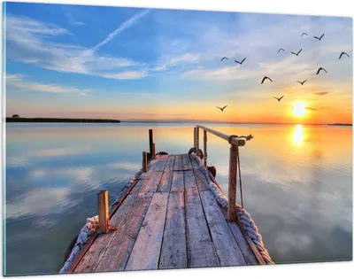 Produktbild von Bilder auf glas - See Natur Brücke Vögel - 120x80cm - Glasbilder - Wandbilder - Kunstdruck - zum Aufhängen bereit - Wanddekoration aus Glas - Glas Bilder - Wandbild auf Glas - GAA120x80-2402