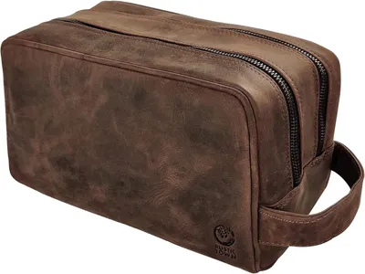 Produktbild von Kulturbeutel Leder, handgemacht, für Reise, braun