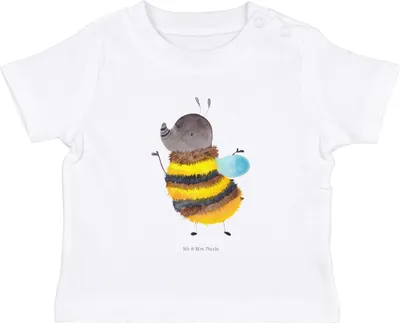 Produktbild von Mr. & Mrs. Panda  T-Shirt Hummel flauschig 0. - 6. Monat - Weiß - Geschenk, Kinder Shirt, Natur, Lustige Sprüche, Blume, Öko Baby, Biene, Babyshirt