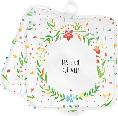 Produktbild von Mr. & Mrs. Panda Topflappen Omi - Geschenk, Topfuntersetzer, Set, Omi. Großpapa, Enkelin, Oma, topfhalter, Ofenlappen, Kleinigkeit, Topflappenset