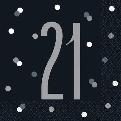 Produktbild von 16 Servietten schwarz & silber Zahl 21