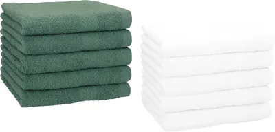 Produktbild von Betz 10 Stück Gästetücher 30x50 cm PREMIUM 100% Baumwolle Set  Farbe: tannengrün und weiß